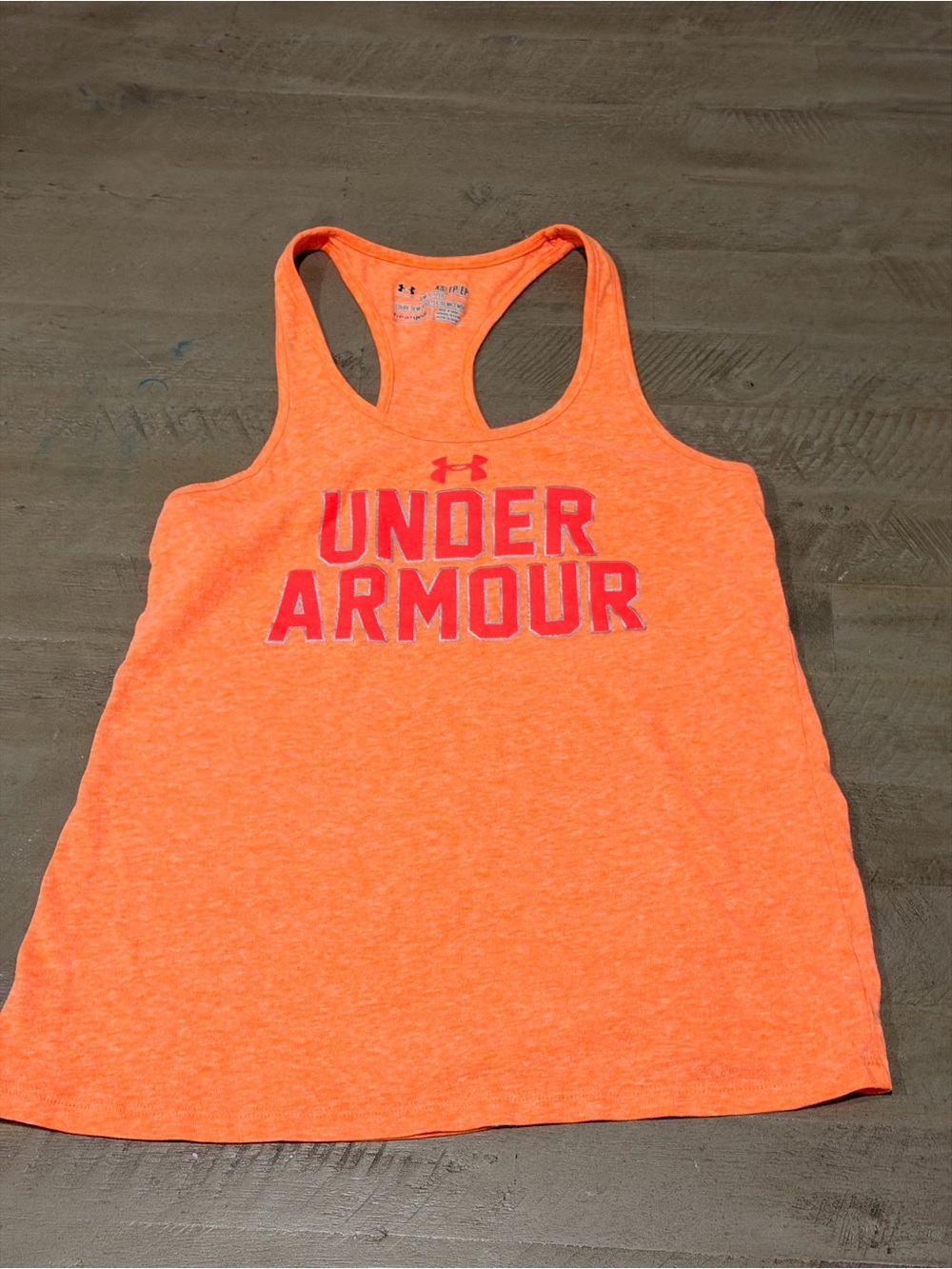 Under Armour Women’s Bright Orange Racerback Tank with Pink Logo